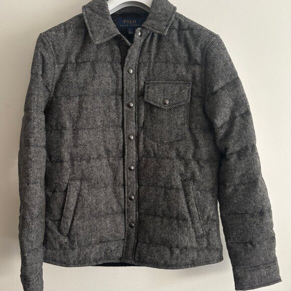 BNWOT Polo Ralph Lauren Wool Herringbone 750 Down Puffer Overshirt/Jacket -Small - Picture 1 of 14